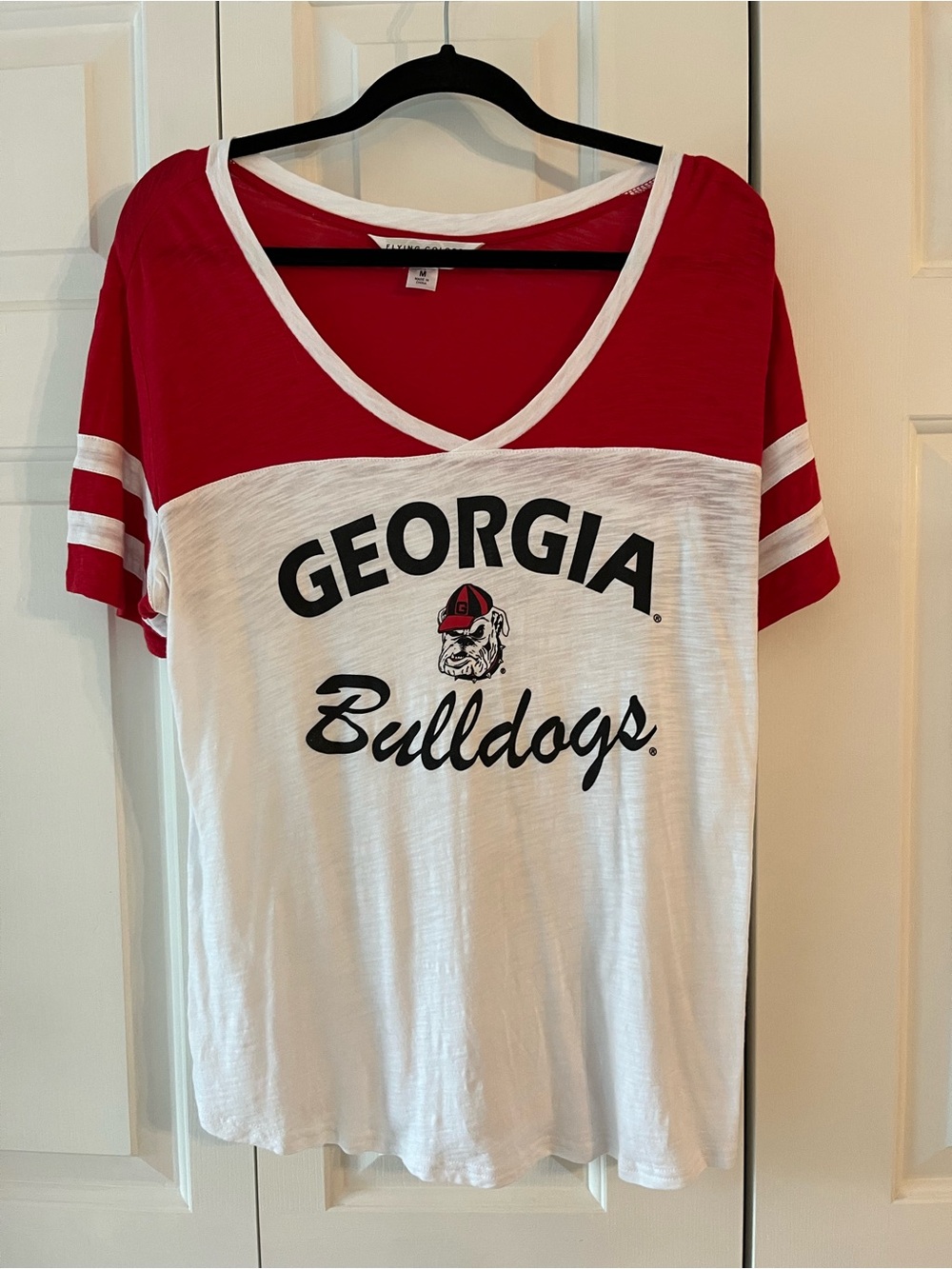 Georgia Bulldogs V-Neck Short Sleeve Tee - Red & White